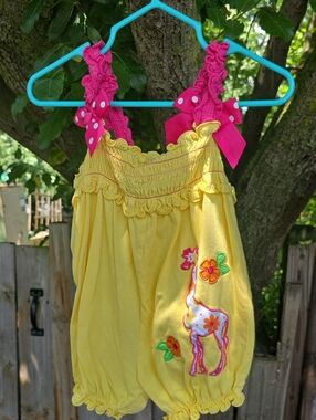 Good Lad Yellow Romper with Pink Strap Bows